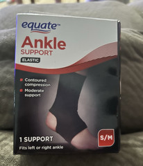 Equate Elastic Ankle Support Brace, Contoured Compression Support, Black S/M