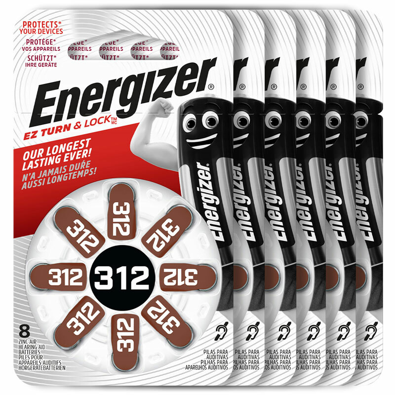 48 x Energizer 312 Size Hearing aid batteries Zinc air 1.4V PR41 cells MF PK8