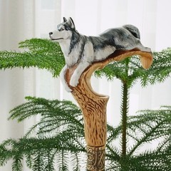 Wooden Cane Walking Stick Husky Dog Cane , Hand-painted Luxury Walking Stick