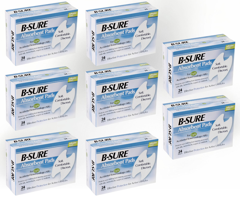 B-Sure Anal Leakage Pads Box of 24 Pads – 8 pack/192 pads