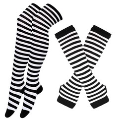 1 Set Women Girls Over Knee Long Stripe Printed Thigh High Cotton Socks Arm Slee