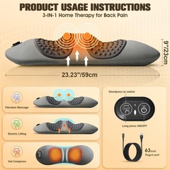 3 In 1 Electric Lumbar Support Pillow Smooth Spine Triple Fusion Back Massager