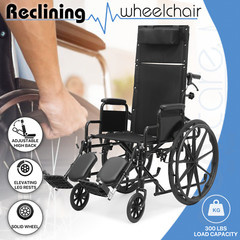[FDA APPROVED]Folding Reclining Medical Transport Wheelchair w/Removable Armrest