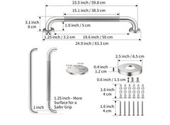 Satin Brushed Nickel Shower Grab Bars 24 Inch w/Anti-Slip knurled Grip