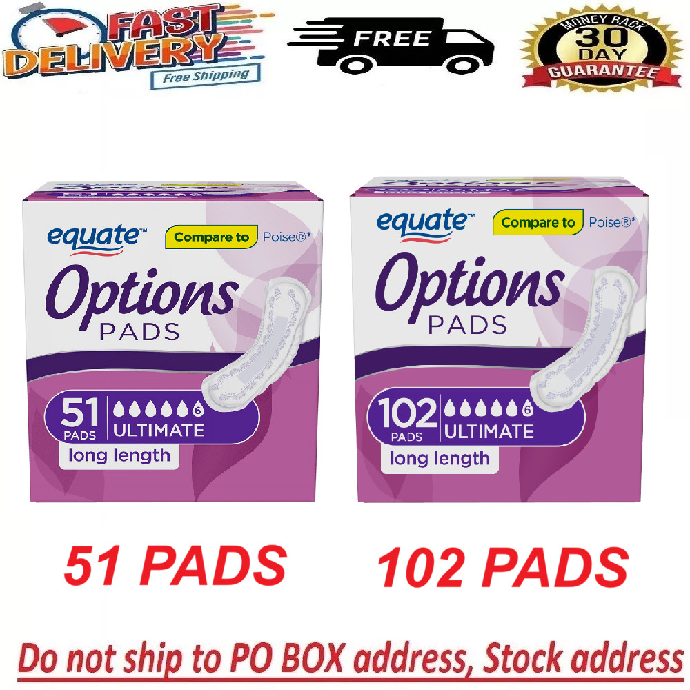 Equate Options Women’s Incontinence Pads, Ultimate Absorbency, Long Length