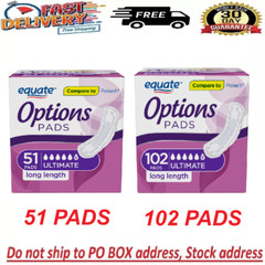 Equate Options Women’s Incontinence Pads, Ultimate Absorbency, Long Length
