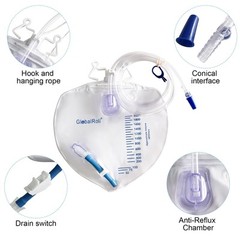 Urinary Drainage Bag with Anti-Reflux Chamber, Bedside Drainage Bag 2000 mL w…