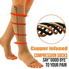 Copper Zipper Compression Socks Knee Support Compression Stockings 15-20mmHg US-
