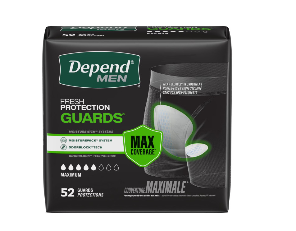 52 Count New Depend Guards Incontinence Pads for Men, Maximum Absorbency
