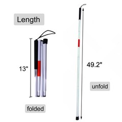 Baitaihem Folding Blind Cane Reflective Red Pack of 1, White,Red