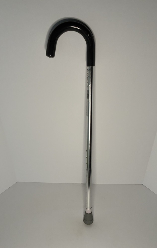 Guardian Adjustable Height Walking Cane Black Handle Silver Shaft Rubber Tip