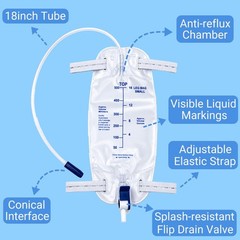 6 Pack Catheter Leg Bags 500ml with 18″ Tubing, Urinary Drainage Bag with Ant…
