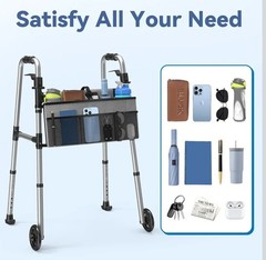 Loyoda Adjustable Folding Walking Frame with Wheels, Storage Bag, 350 lb