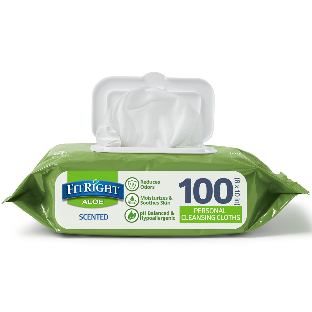 Fitright Aloe Personal Cleansing Cloth Wipes, Pack of 48, 8 X 10in 100 ct