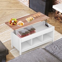 Costway Lift Top Coffee Table Hidden Storage 3 Open Shelves Rectangular