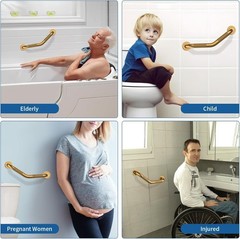 2 Pack 16 Inch Shower Grab Bars for Seniors, Gold Angled Anti Slip Grab Bars