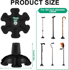 Heavy Duty Rubber Cane Tip 3/4 Inch Support Feet Self Standing for Walking Canes