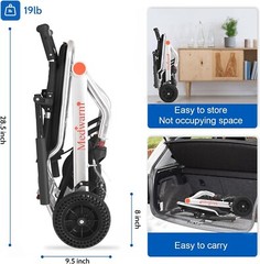 Medwarm Aluminum Transport Wheelchair w Handbrake Ultralight 19lb, seat w 15.75″