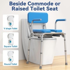 Loyoda Drop Arm Bedside Commode with Linners,500lbs Capacity, 5.81QT , Blue
