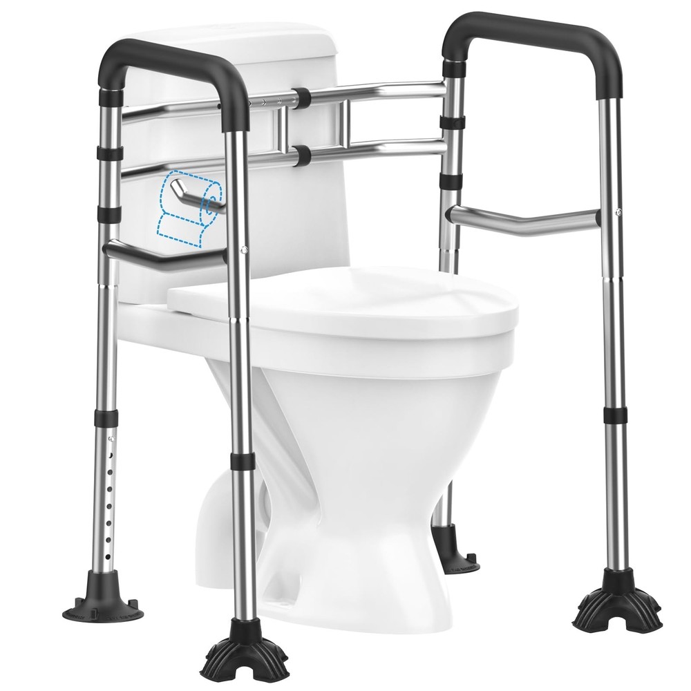 Toilet Safety Rails, Stainless Steel Adjustable Toilet Frame with Soft Handle…