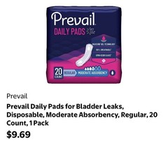 Prevail Daily Pads for Bladder Leaks Women’s Regular 20 Count Pack LOTx9 PACKS
