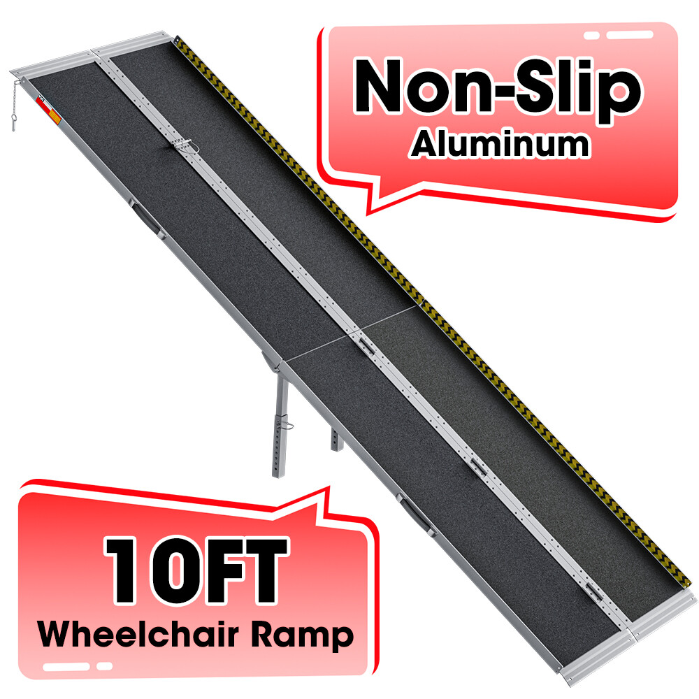 10ft Aluminum Multi-Folding Wheelchair Scooter Mobility Ramp Portable Non-Slip