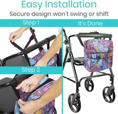 Water-Resistant Wheelchair Bag – XL Pockets & Adjustable Straps in Floral