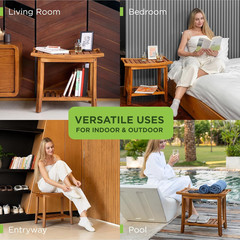 Premium 22″ Teak Shower Bench with Shelf – Waterproof, Non-Slip, 300 Lb Capacity