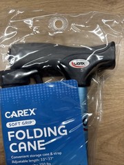 Carex Folding Soft Grip Walking Cane – Height Adjustable Cane With Wrist Strap