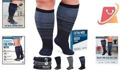 Plus Size Compression Socks Wide Calf 6XL 20-30mmHg Support 3 Pairs Line Patt…