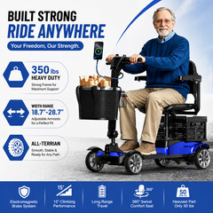 4-Wheel Mobility Scooter for Adults Seniors 15 Mile 350lbs Electric Scooter Blue