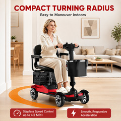 4 Wheel Mobility Scooter for Adults 350W Electric Travel Scooter 350 lbs Red