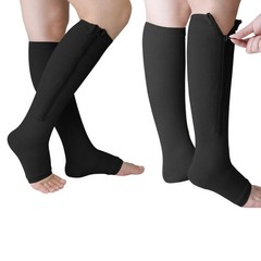 Nylon Zipper Compression Socks Support Graduated Stockings Mens Womens Black