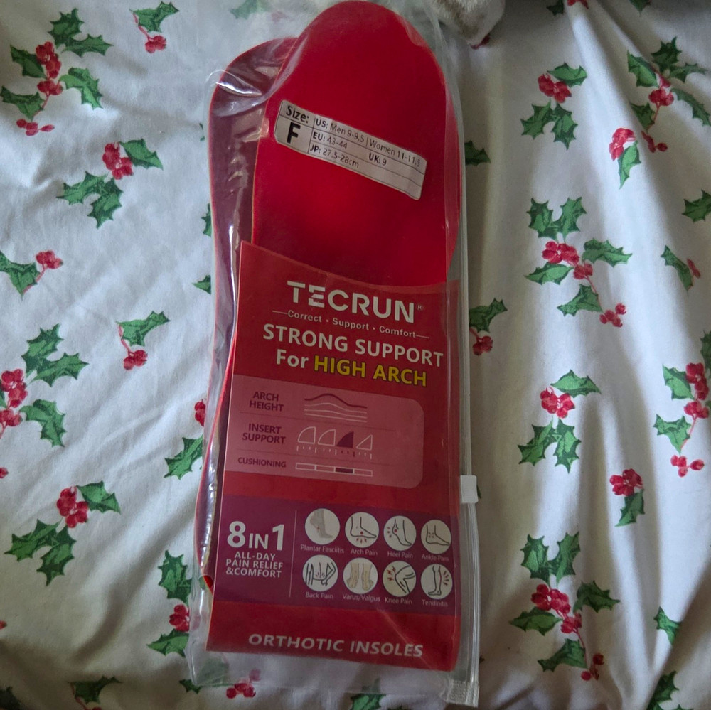 TECRUN High Arch Orthotic Insoles Full Length EVA Red US M 9-9.5 EU 43-44