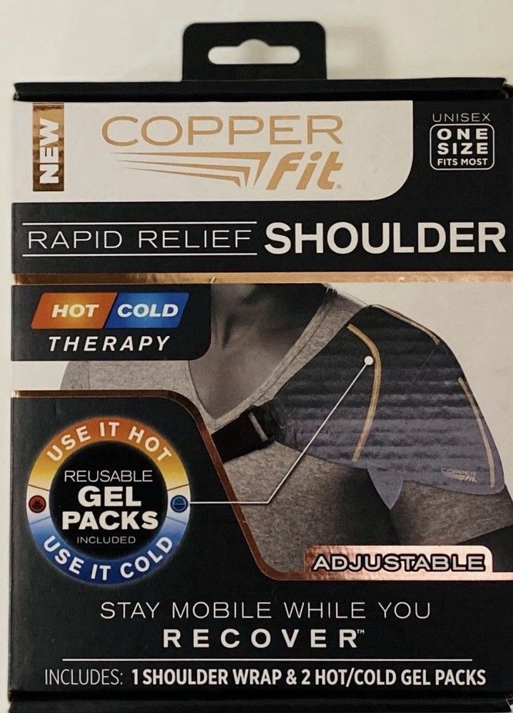 Copper Fit Rapid Relief Shoulder Hot or Cold Therapy Adjustable w/ 2 Gel Packs