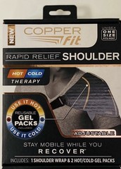 Copper Fit Rapid Relief Shoulder Hot or Cold Therapy Adjustable w/ 2 Gel Packs