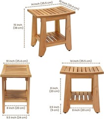 Compact Teak Shower Bench with Storage Shelf – Waterproof & Non-Slip Seat