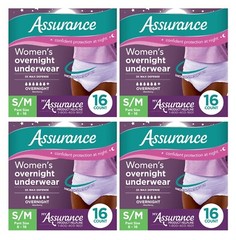 64 Count Assurance Women’s Incontinence Underwear Overnight Absorbency Size S/M