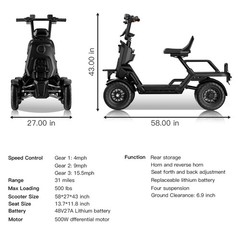 500W Heavy Duty 4 Wheel Mobility Scooters for Seniors Adults with Cargo Platform