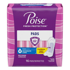 5pk Poise Incontinence Pads for Women,4Drop Moderate Absorbency,Long Length,16Ct
