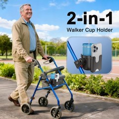 2-in-1 Universal Cup & Phone Holder for Walkers, Wheelchairs & Mobility Scooters