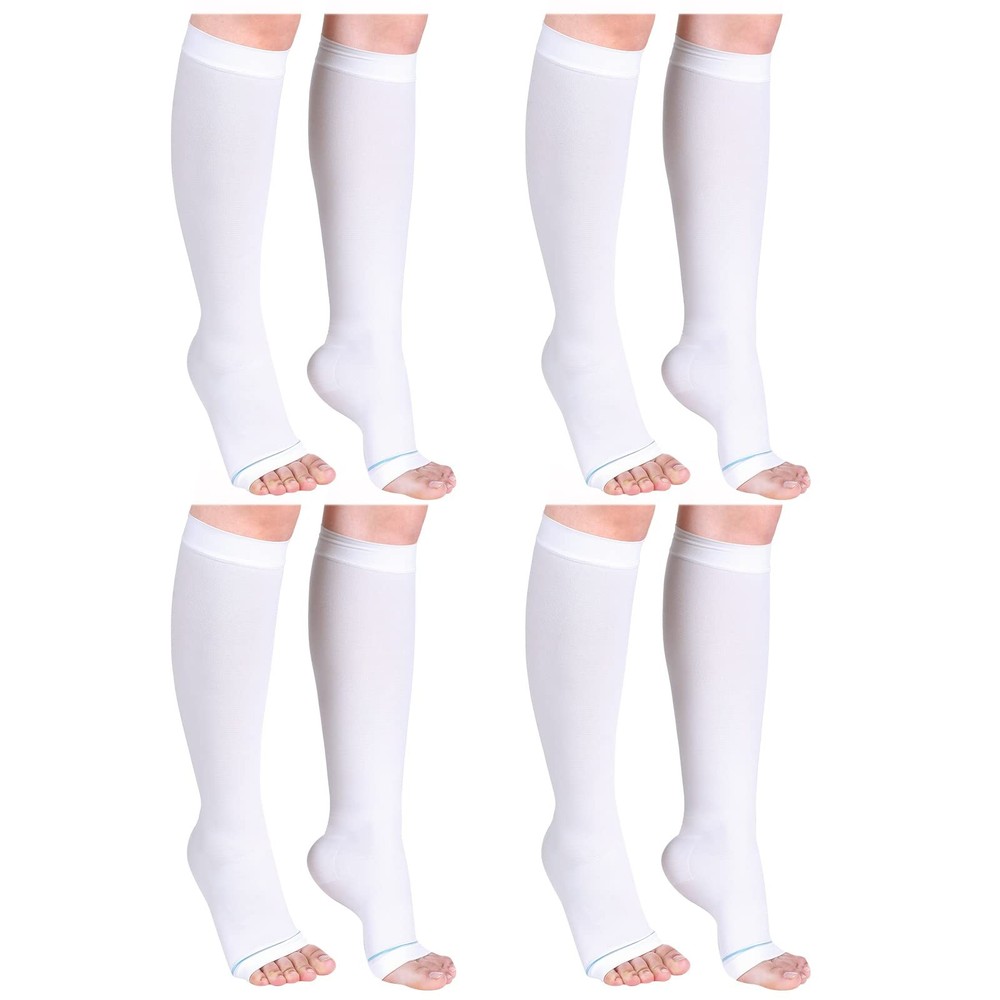 Sintege 4 Pairs Open Toe Anti Embolism Compression Stockings TED L/XL, white