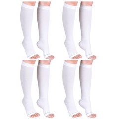 Sintege 4 Pairs Open Toe Anti Embolism Compression Stockings TED L/XL, white