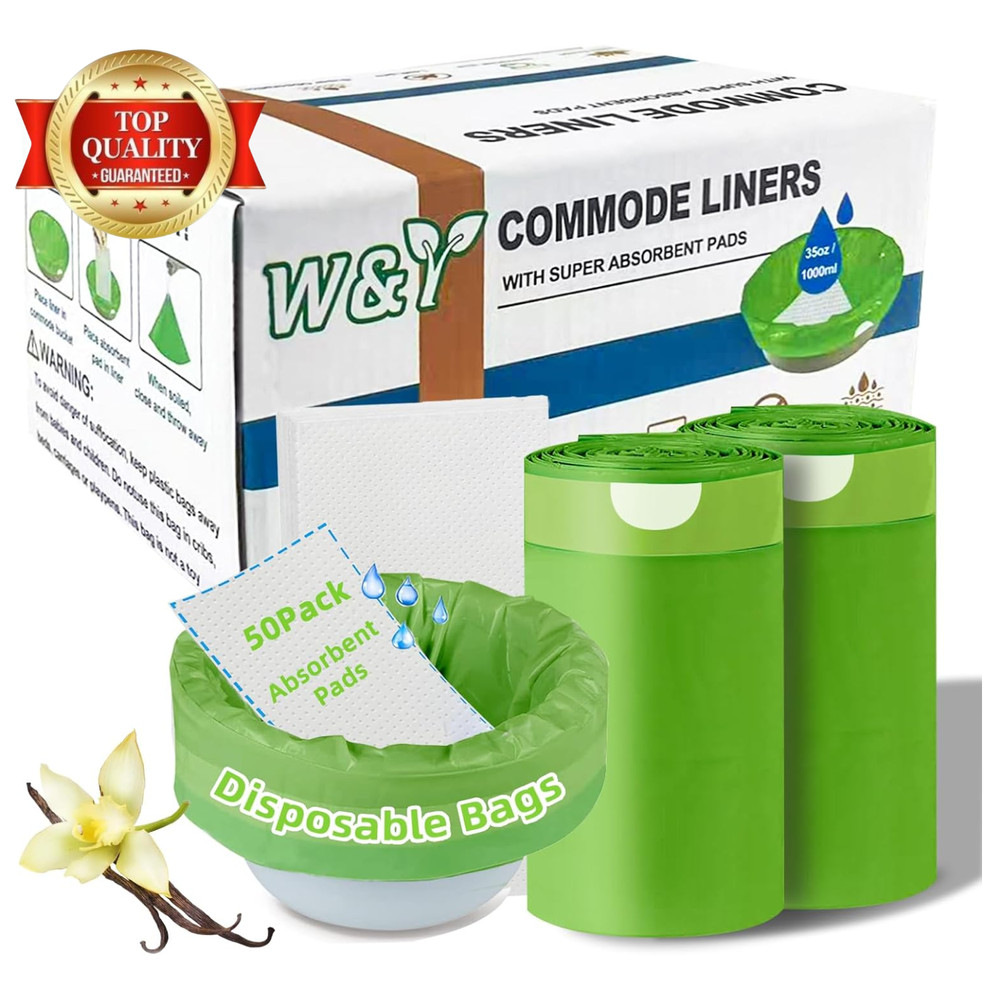 50 Pack Commode Liners with Super Absorbent Pads, Universal Fit All Standard Toi