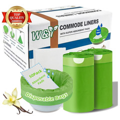 50 Pack Commode Liners with Super Absorbent Pads, Universal Fit All Standard Toi