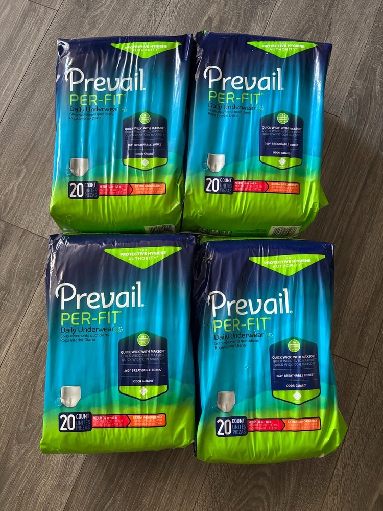 Prevail Per-Fit Adult Unisex Daily Underwear/Diapers – Medium – 4 Bags of 20
