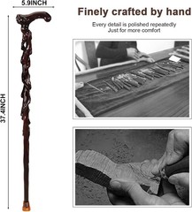 Handcrafted Wood Walking Cane – Lightweight 37.4″ Senior Disability Aid