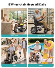 30 Miles Lightweight Foldable Electric Wheelchair for Adults, All-Terrain, Black