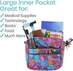 Water-Resistant Wheelchair Bag – XL Pockets & Adjustable Straps in Floral