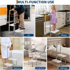 Senior Step Stool with Handle, Heavy Duty 2-Step Non-Slip Platform,440lb Support